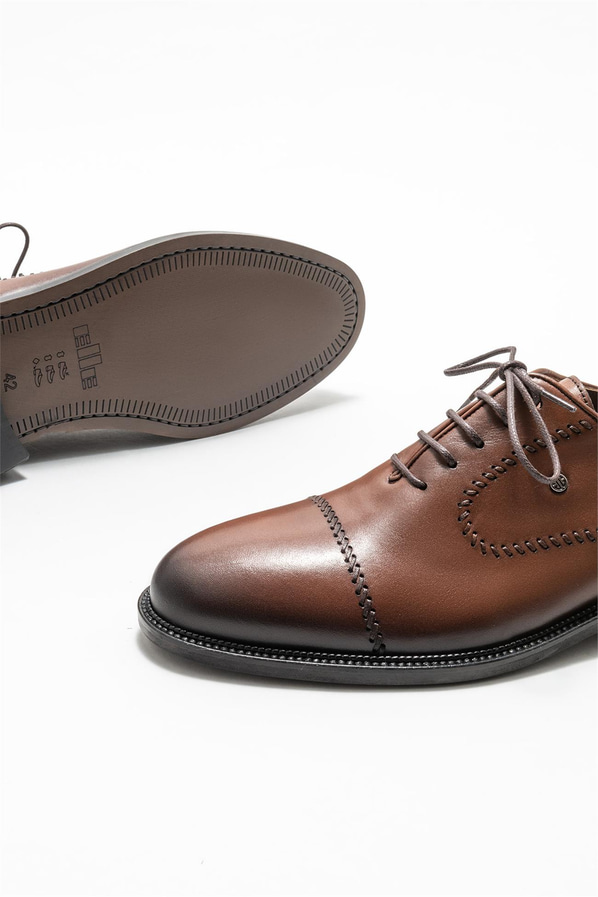 Taba deri erkek klasik ayakkabı - Elle Shoes