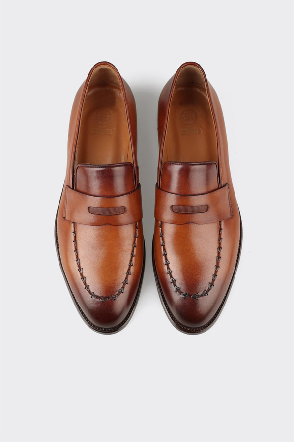 Taba deri erkek loafer, klasik stil için - Elle Shoes