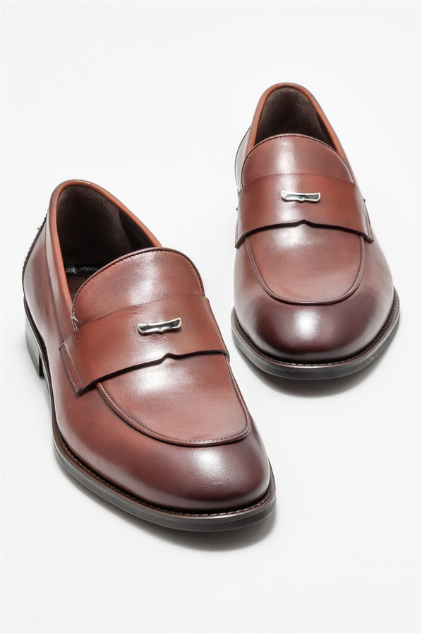Taba deri erkek loafer, klasik stil için - Elle Shoes