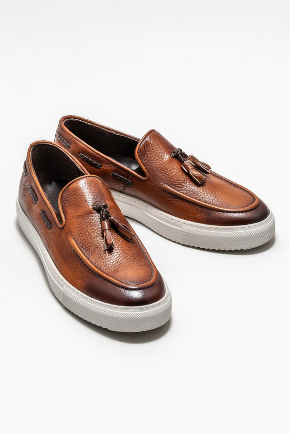 Taba deri erkek loafer - Elle Shoes