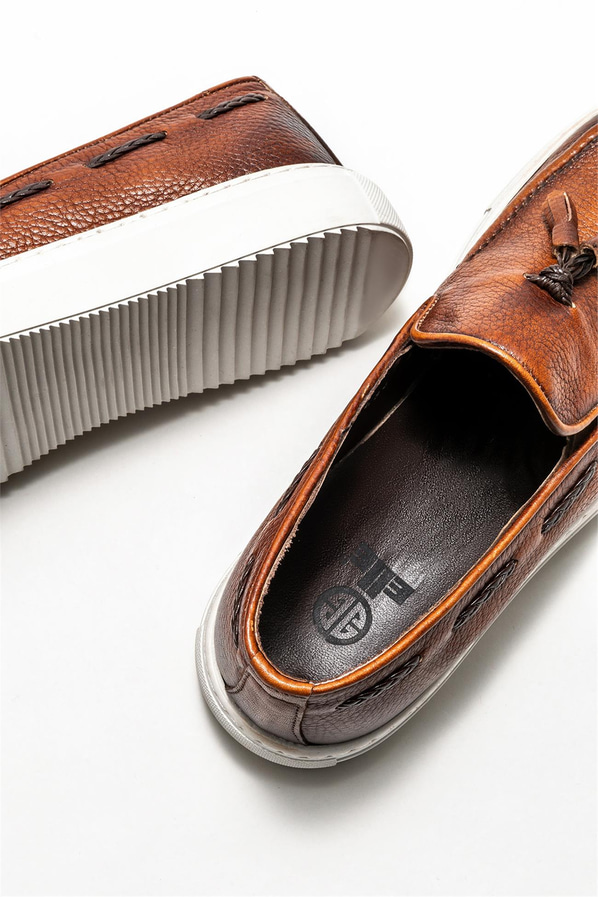 Taba deri erkek loafer - Elle Shoes