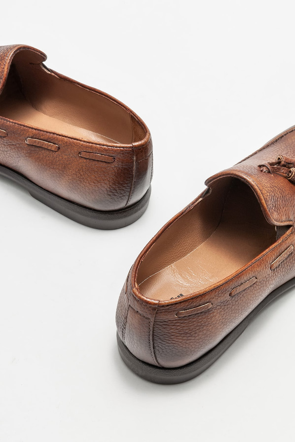 Taba deri erkek loafer - Elle Shoes