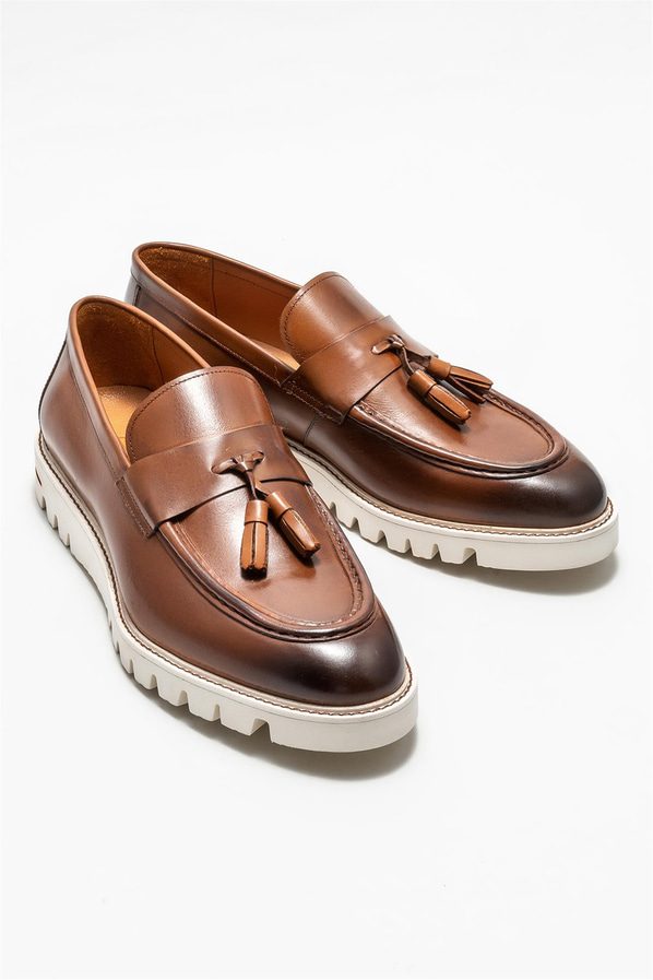 Taba deri erkek loafer - Elle Shoes