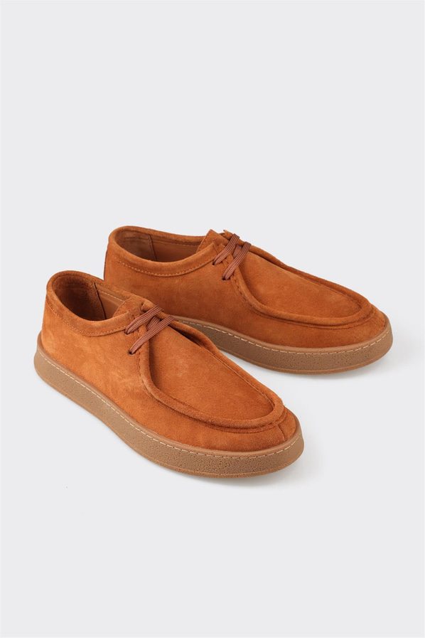 Taba deri ve süet erkek spor ayakkabı, rahat kullanım için - Elle Shoes