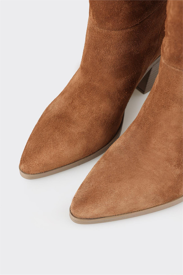 Taba deri ve süet püsküllü kadın bot - Elle Shoes