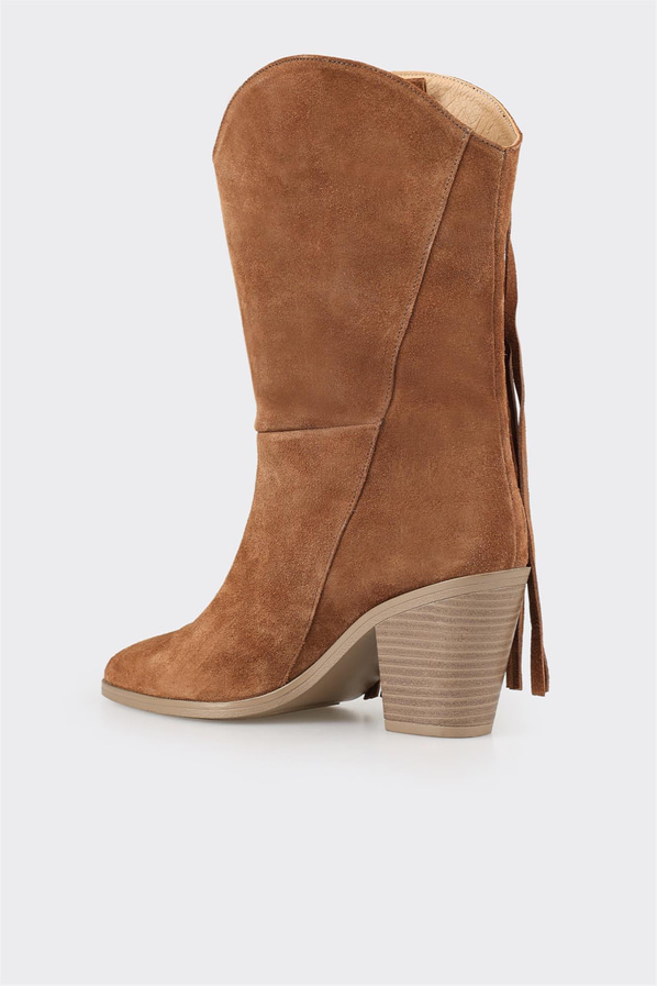 Taba deri ve süet püsküllü kadın bot - Elle Shoes