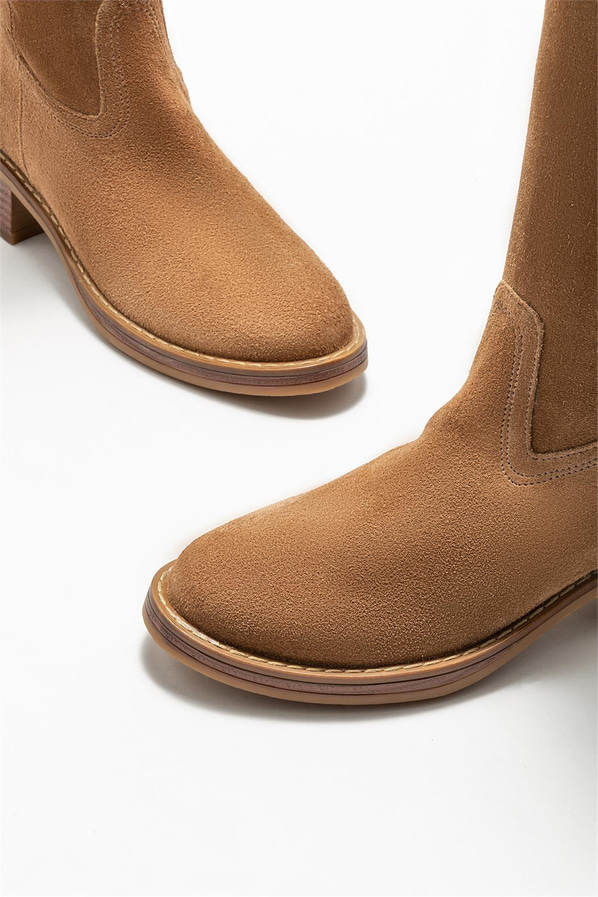 Taba deri kadın çizme - Elle Shoes