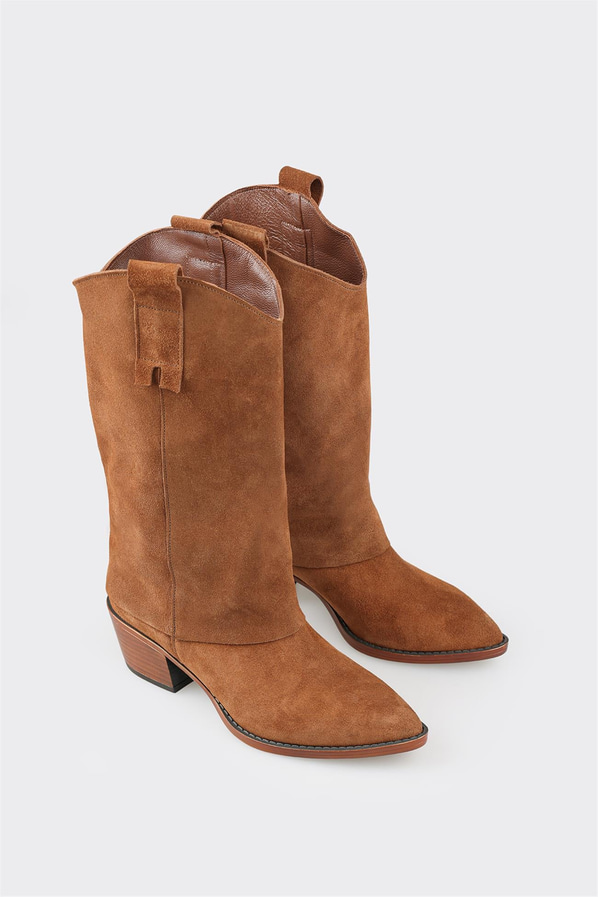 Taba deri kadın çizme - Elle Shoes