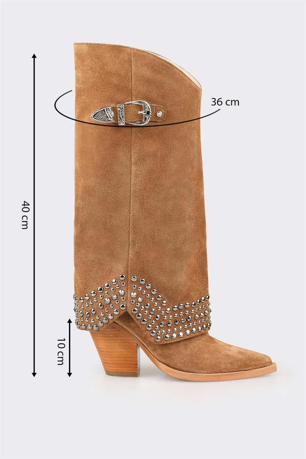 Taba deri kadın çizme - Elle Shoes