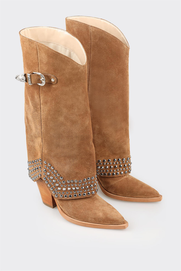 Taba deri kadın çizme - Elle Shoes