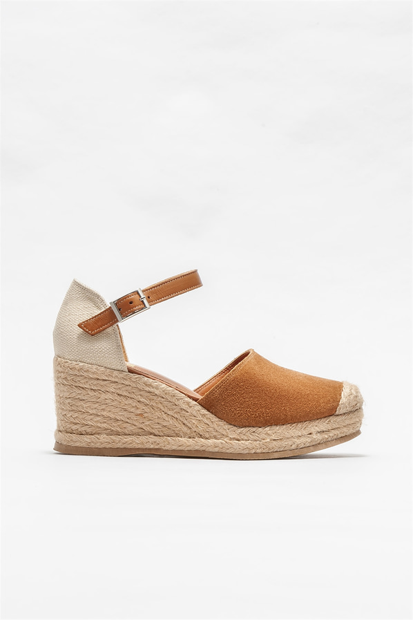 Taba deri dolgu topuklu kadın ayakkabı - Elle Shoes