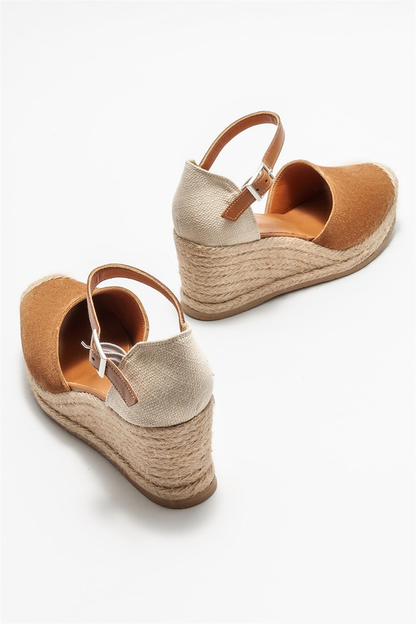 Taba deri dolgu topuklu kadın ayakkabı - Elle Shoes