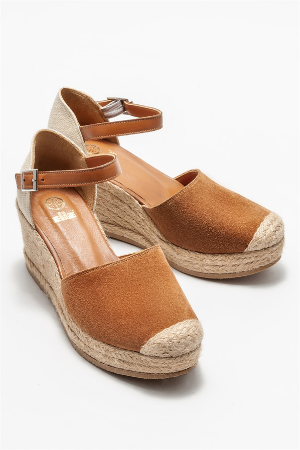 Taba deri dolgu topuklu kadın ayakkabı - Elle Shoes
