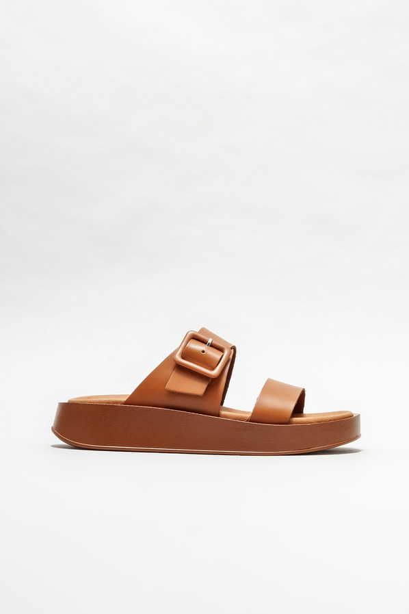 Taba deri dolgu topuklu kadın terlik - Elle Shoes