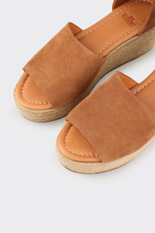 Taba deri dolgu topuklu kadın sandalet - Elle Shoes