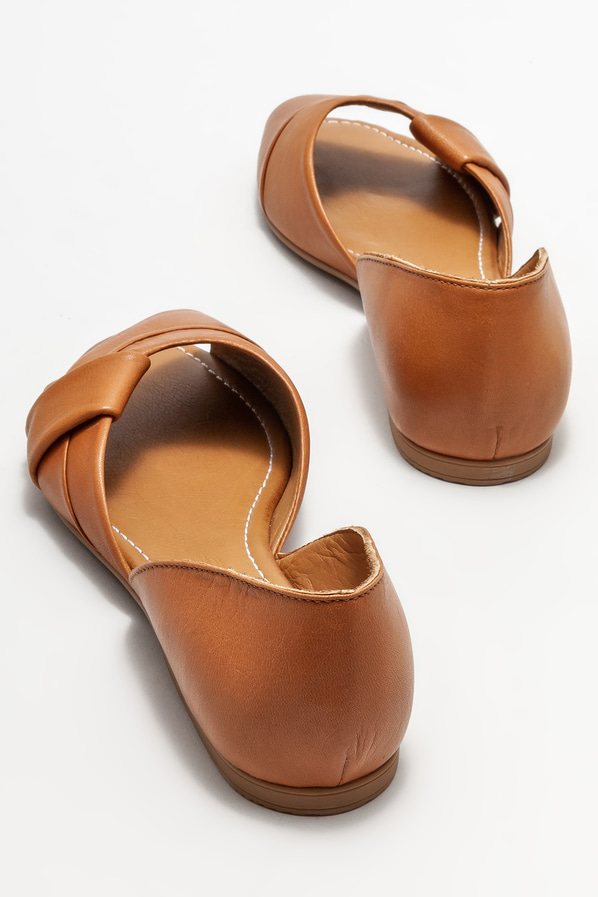 Taba deri düz kadın ayakkabı - Elle Shoes