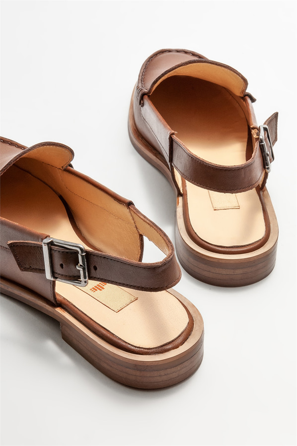 Taba deri düz kadın ayakkabı - Elle Shoes
