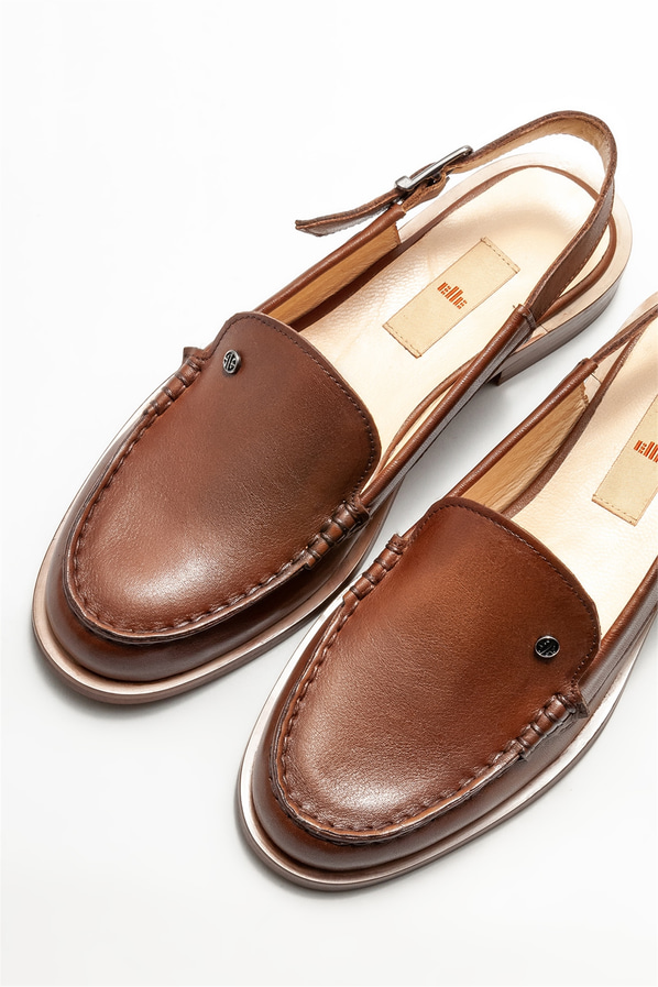 Taba deri düz kadın ayakkabı - Elle Shoes