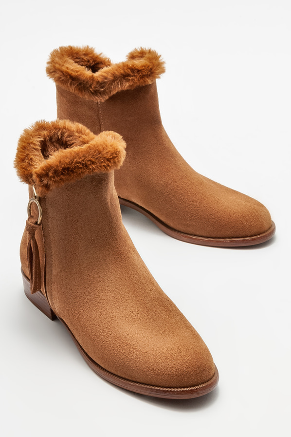 Taba deri düz kadın bot - Elle Shoes