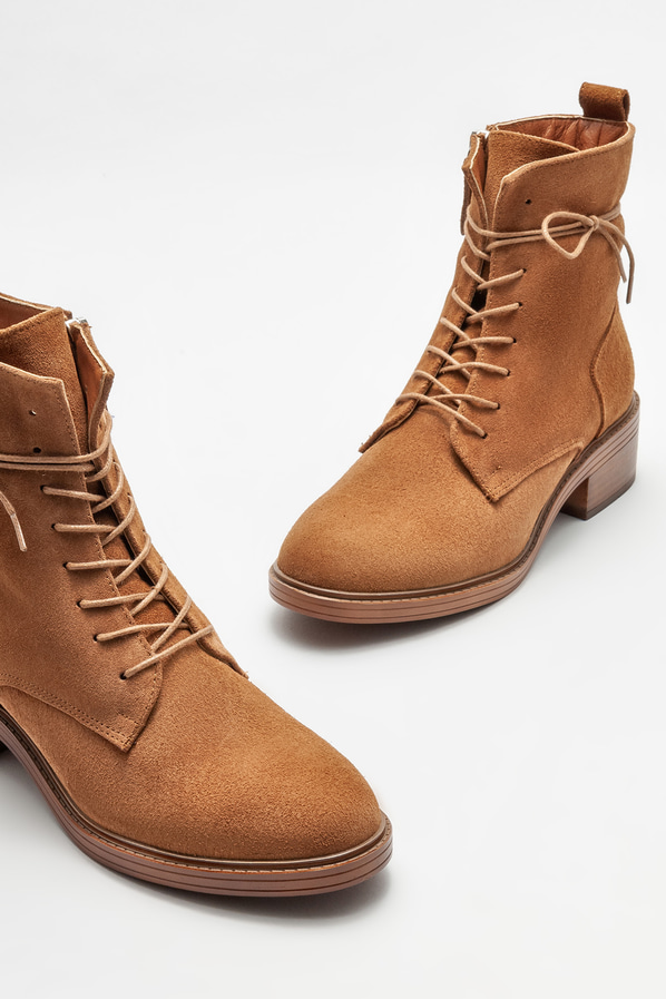 Taba deri düz kadın bot - Elle Shoes