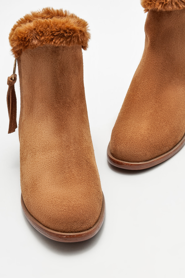 Taba deri düz kadın bot - Elle Shoes
