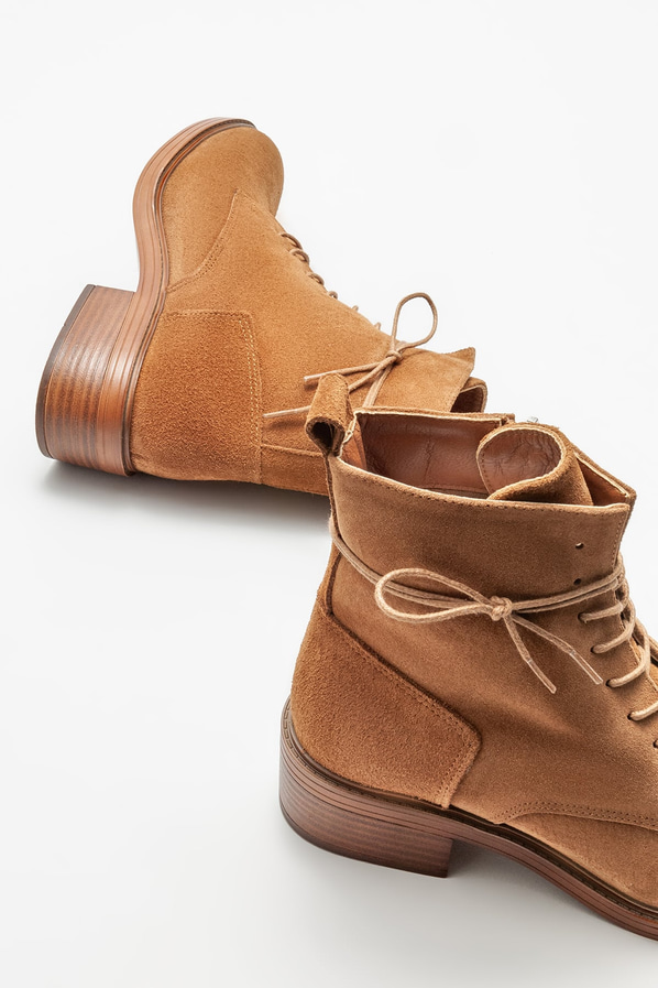 Taba deri düz kadın bot - Elle Shoes