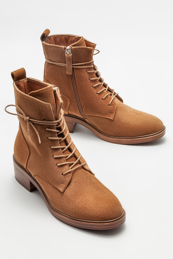 Taba deri düz kadın bot - Elle Shoes