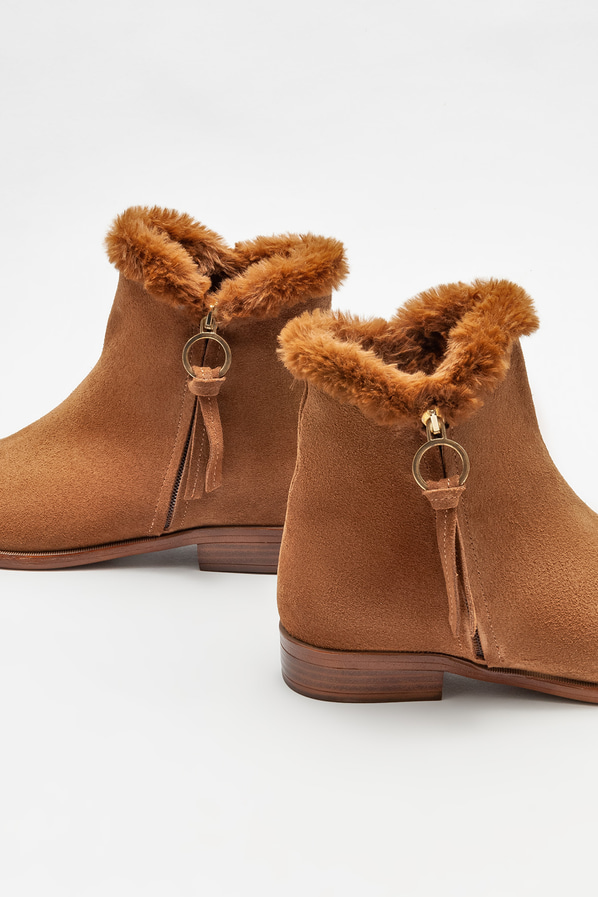 Taba deri düz kadın bot - Elle Shoes