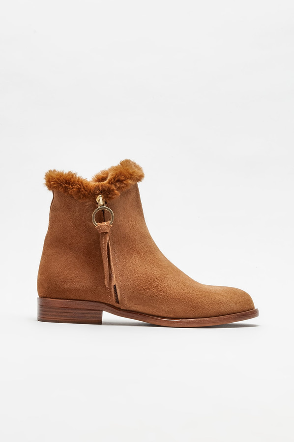 Taba deri düz kadın bot - Elle Shoes