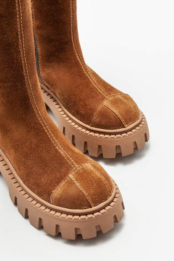 Taba deri düz kadın çizme - Elle Shoes