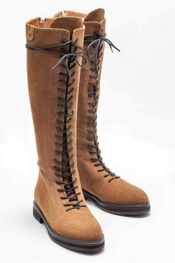 Taba deri düz kadın çizme - Elle Shoes