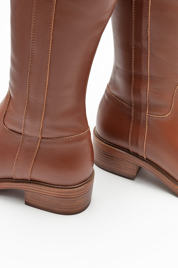 Taba deri düz kadın çizme - Elle Shoes