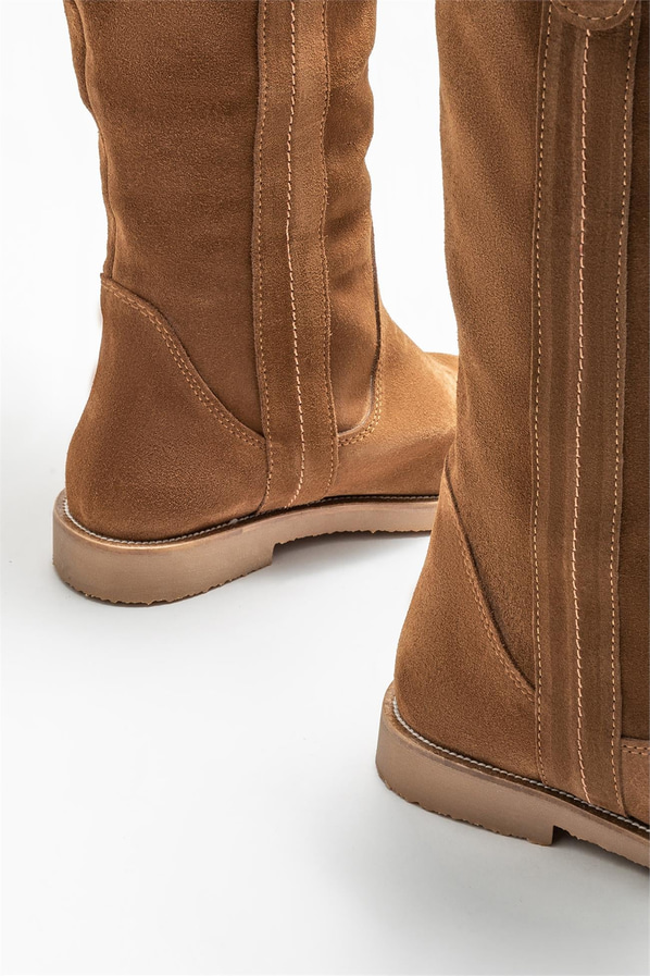 Taba deri düz kadın çizme - Elle Shoes