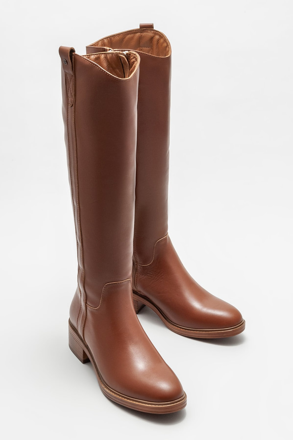 Taba deri düz kadın çizme - Elle Shoes