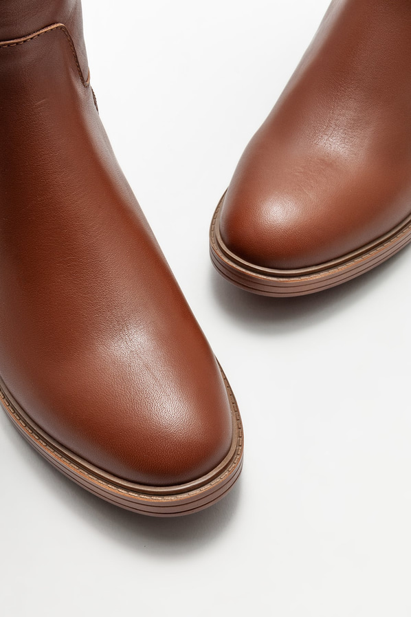 Taba deri düz kadın çizme - Elle Shoes