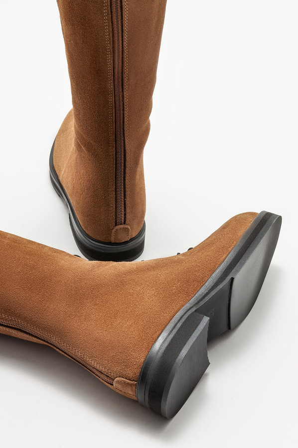 Taba deri düz kadın çizme - Elle Shoes