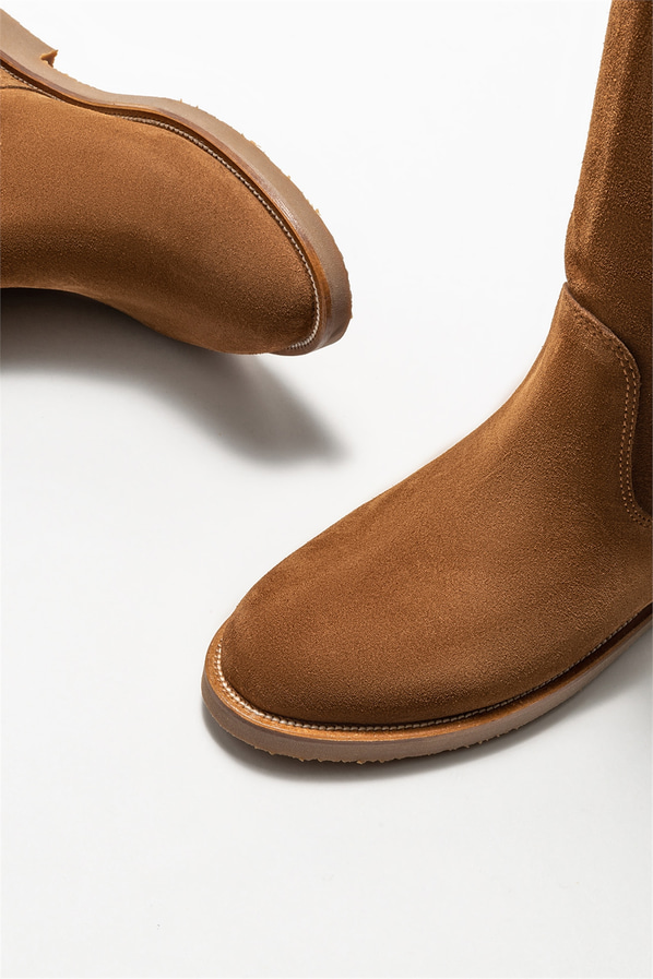 Taba deri düz kadın çizme - Elle Shoes