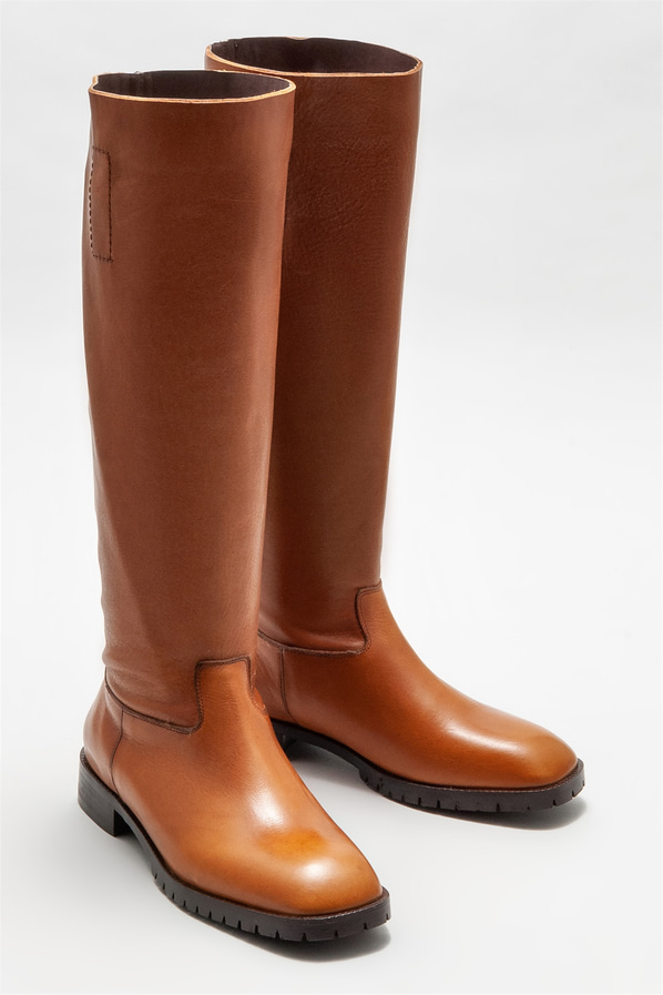 Taba deri düz kadın çizme - Elle Shoes