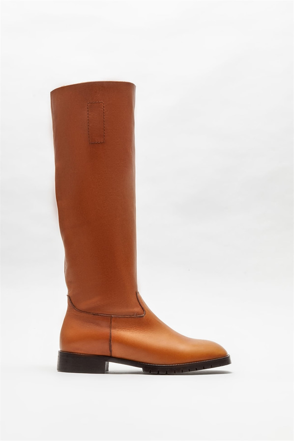 Taba deri düz kadın çizme - Elle Shoes