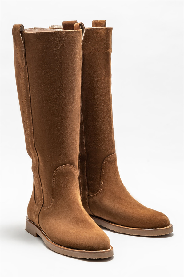 Taba deri düz kadın çizme - Elle Shoes