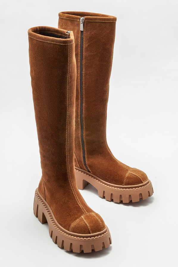 Taba deri düz kadın çizme - Elle Shoes