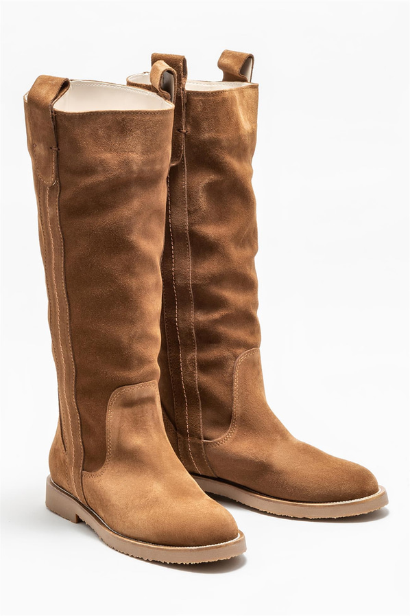 Taba deri düz kadın çizme - Elle Shoes