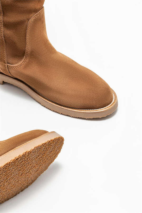 Taba deri düz kadın çizme - Elle Shoes