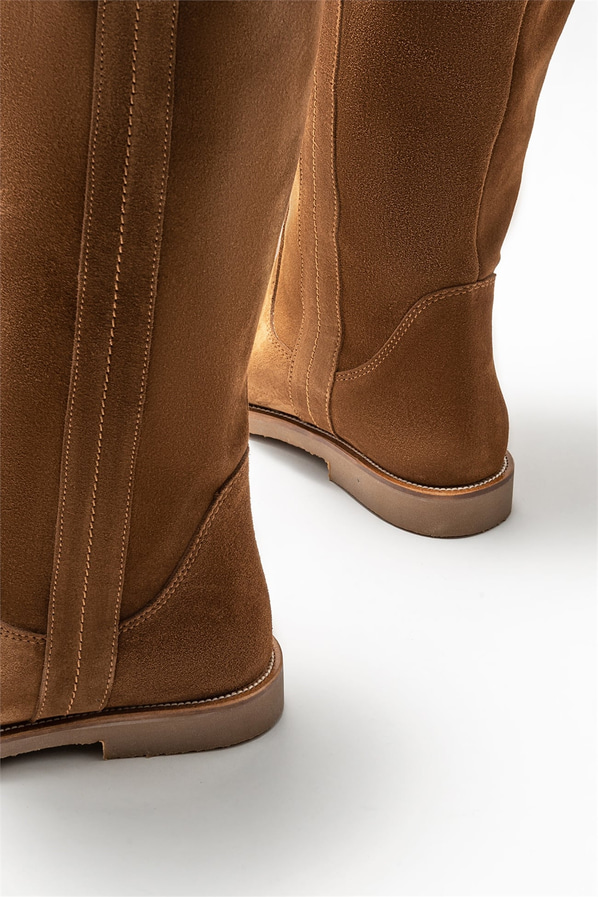 Taba deri düz kadın çizme - Elle Shoes