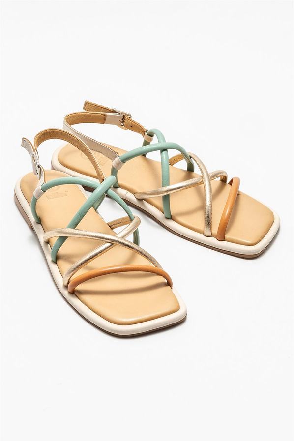 Taba deri düz kadın sandalet - Elle Shoes