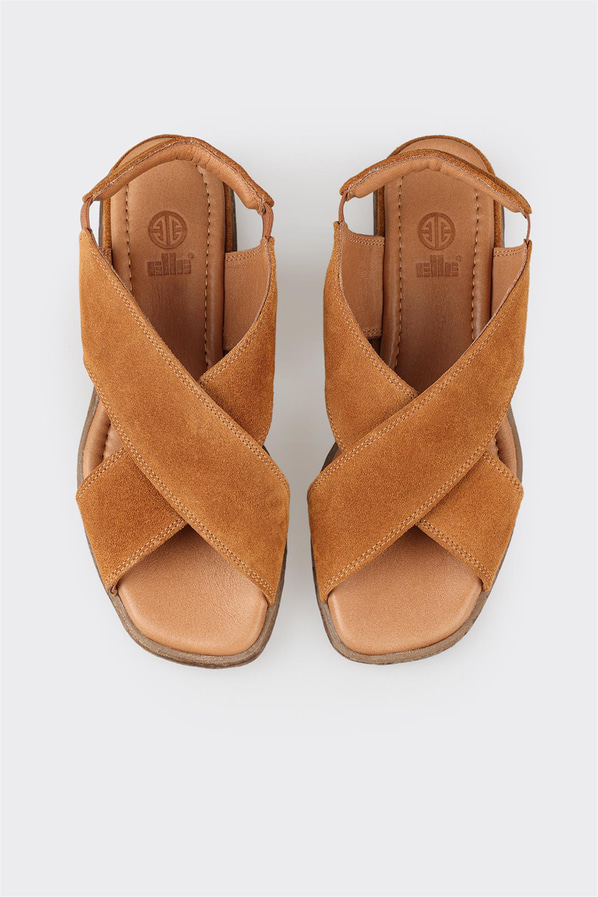 Taba deri düz kadın sandalet - Elle Shoes