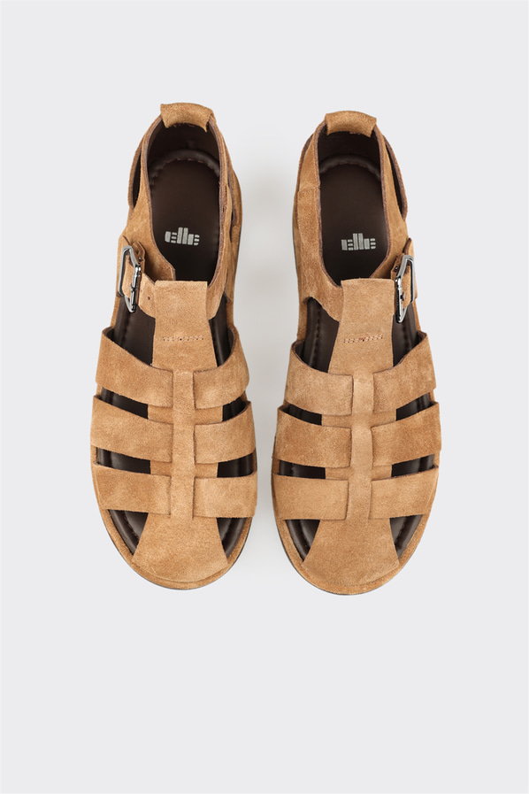 Taba deri düz kadın sandalet - Elle Shoes