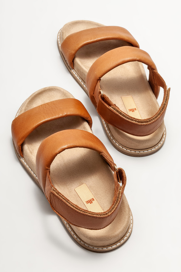 Taba deri düz kadın sandalet - Elle Shoes