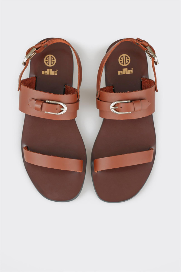 Taba deri düz kadın sandalet - Elle Shoes