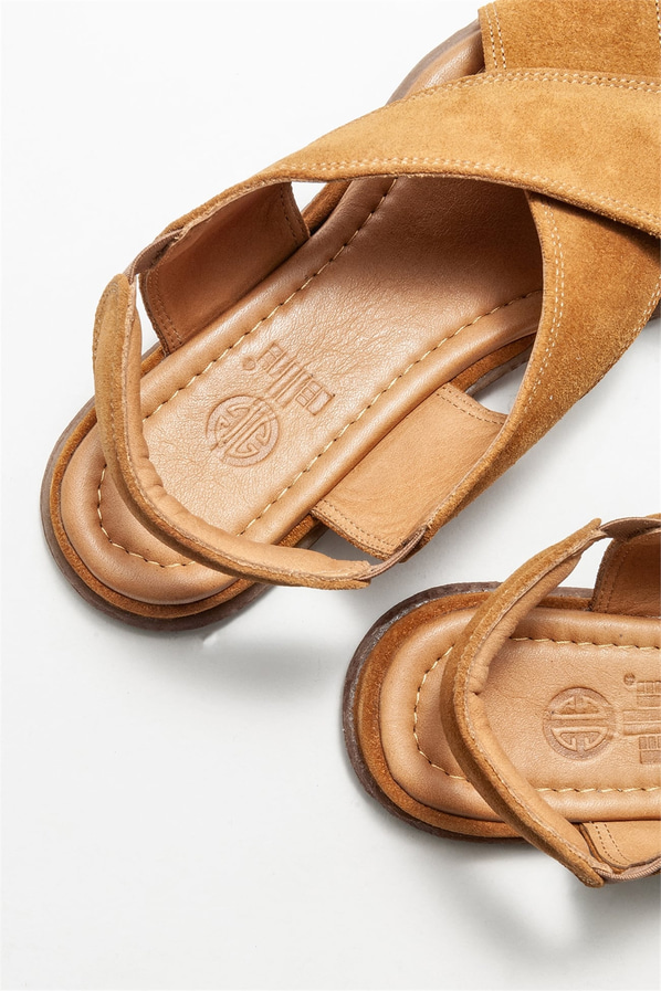 Taba deri düz kadın sandalet - Elle Shoes